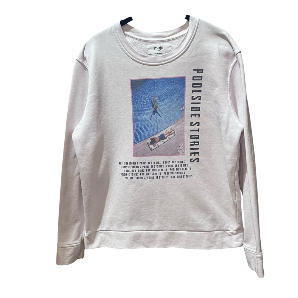 Maje White 'Poolside Stories' Graphic cotton Blend Sweatshirt Size Medium